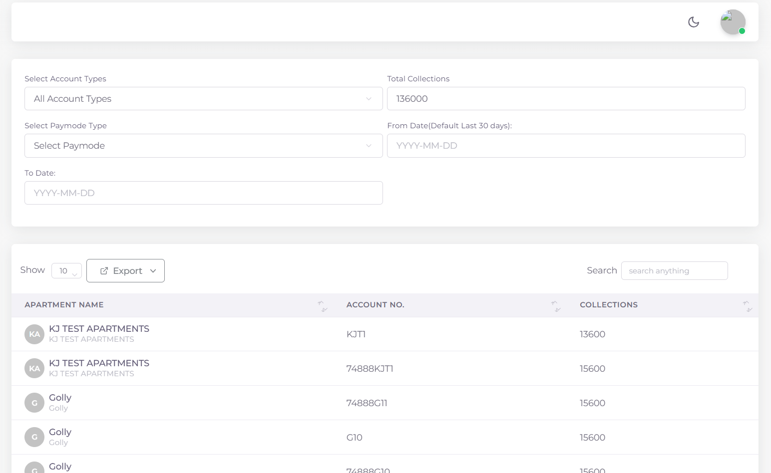 Kejarent Revenue Collection Report