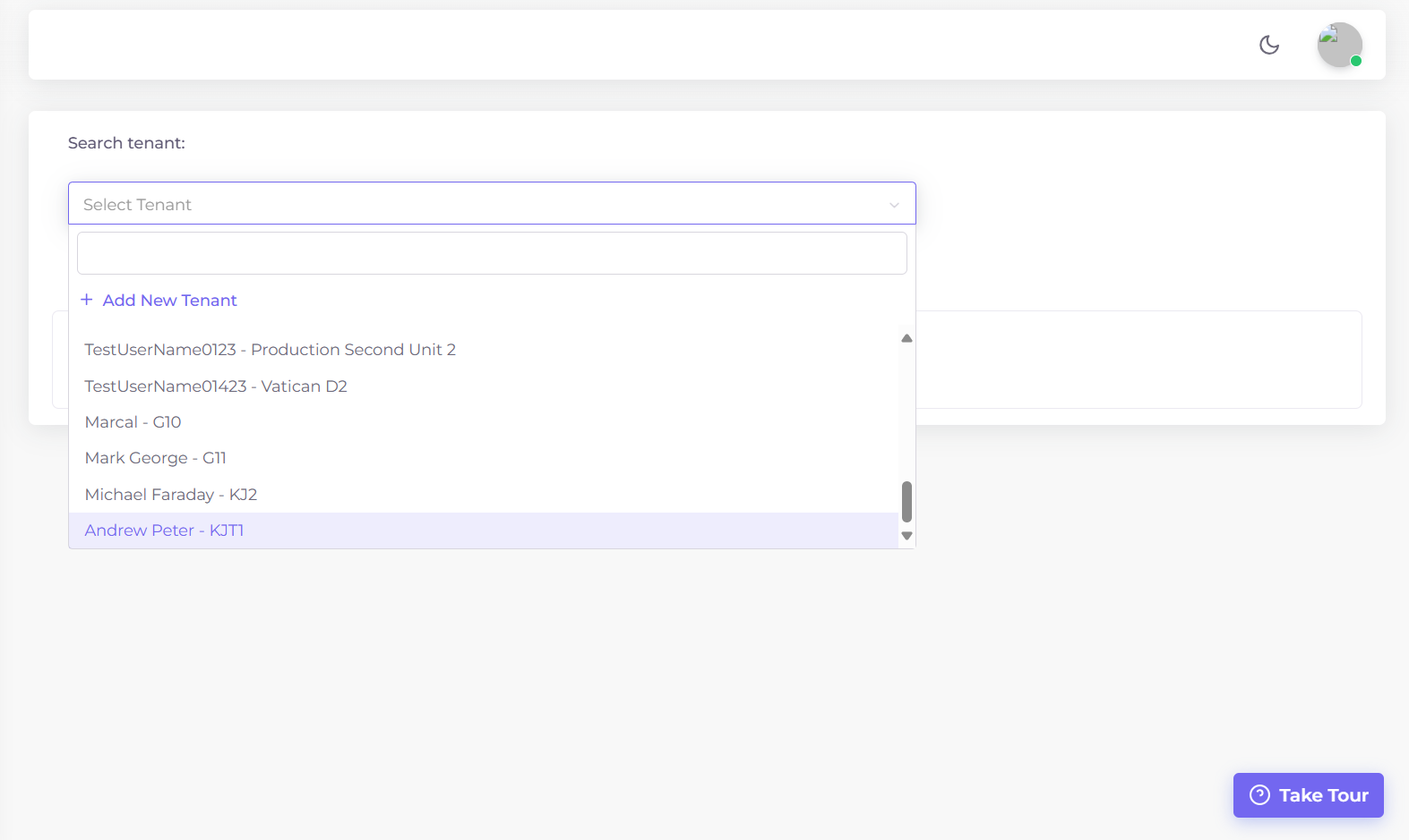 Search Tenant Dropdown